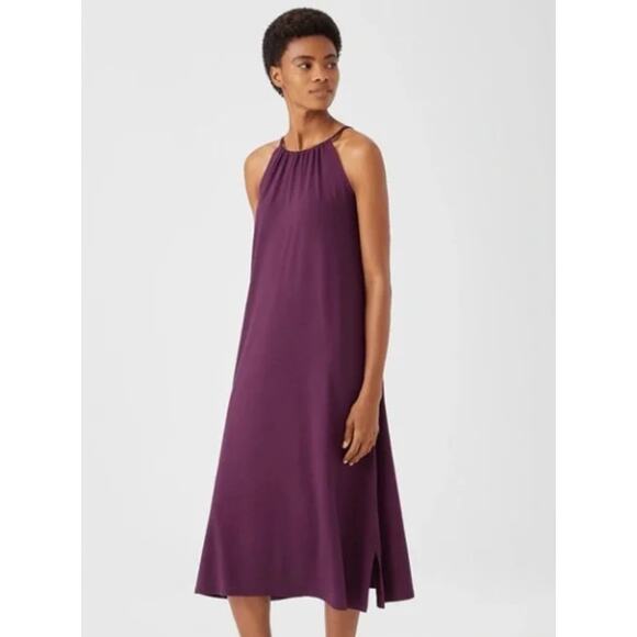 NWT Eileen Fisher Tencel Blend Halter Sheath Dress in Blackberry Purple XL - Picture 2 of 13